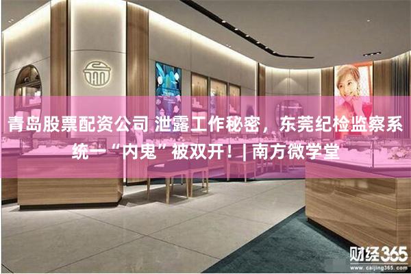 青岛股票配资公司 泄露工作秘密，东莞纪检监察系统一“内鬼”被双开！| 南方微学堂