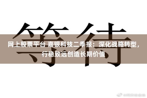 网上股票平台 嘉银科技二季报:深化战略转型,行稳致远创造长期价值