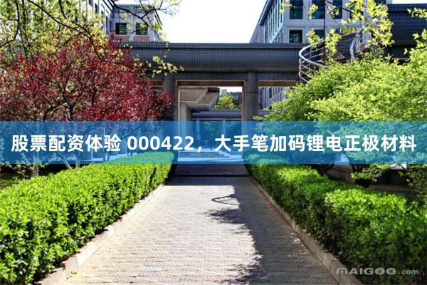 股票配资体验 000422，大手笔加码锂电正极材料