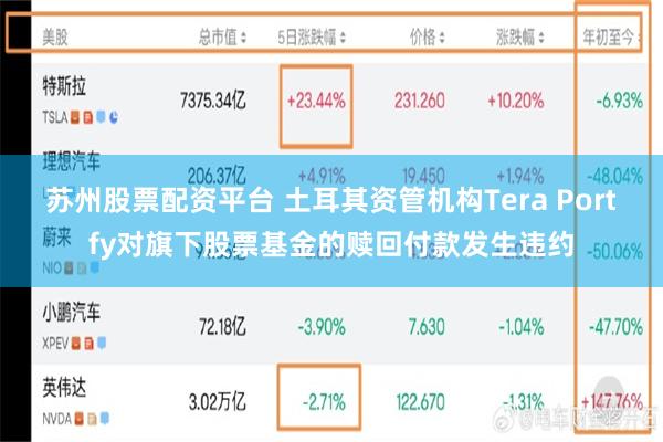 苏州股票配资平台 土耳其资管机构Tera Portfy对旗下股票基金的赎回付款发生违约